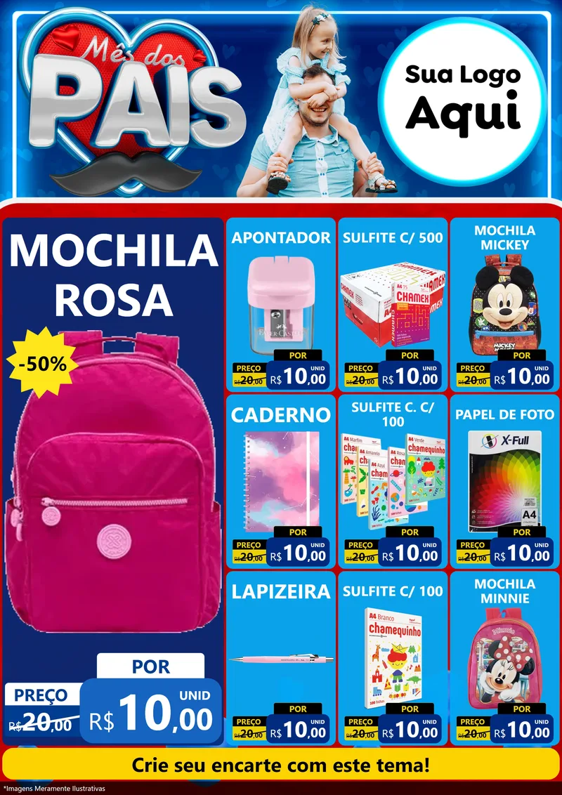 Modelo de Encarte para Encarte A4 Vertical com o tema Mês Dos Pais para Papelaria