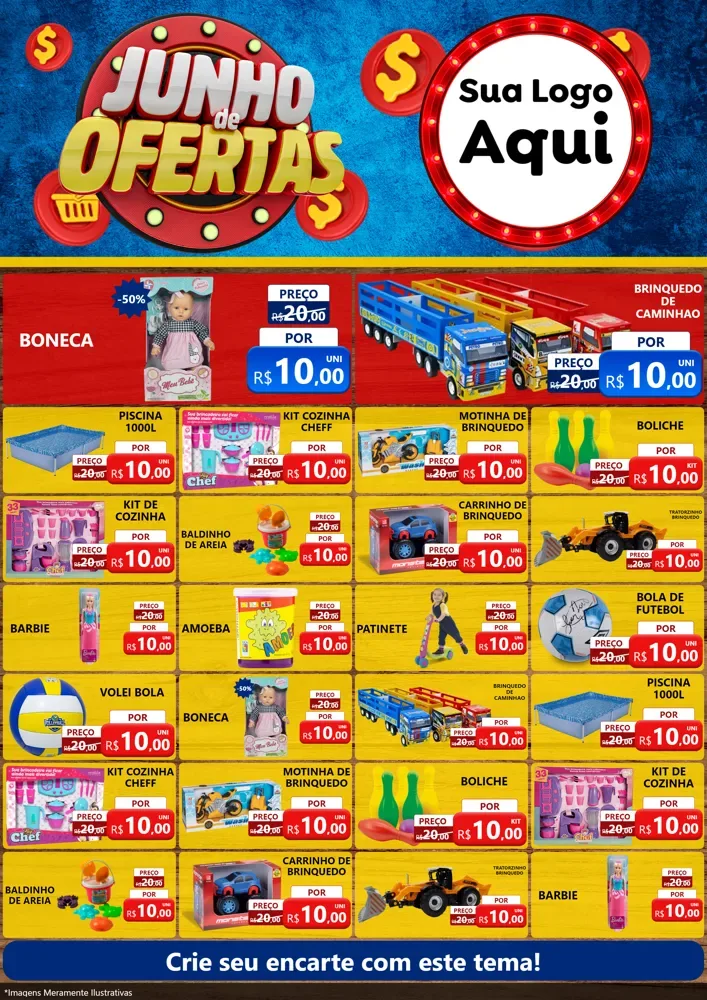 Modelo de Encarte para Encarte A4 Vertical com o tema Junho de Ofertas para Brinquedos