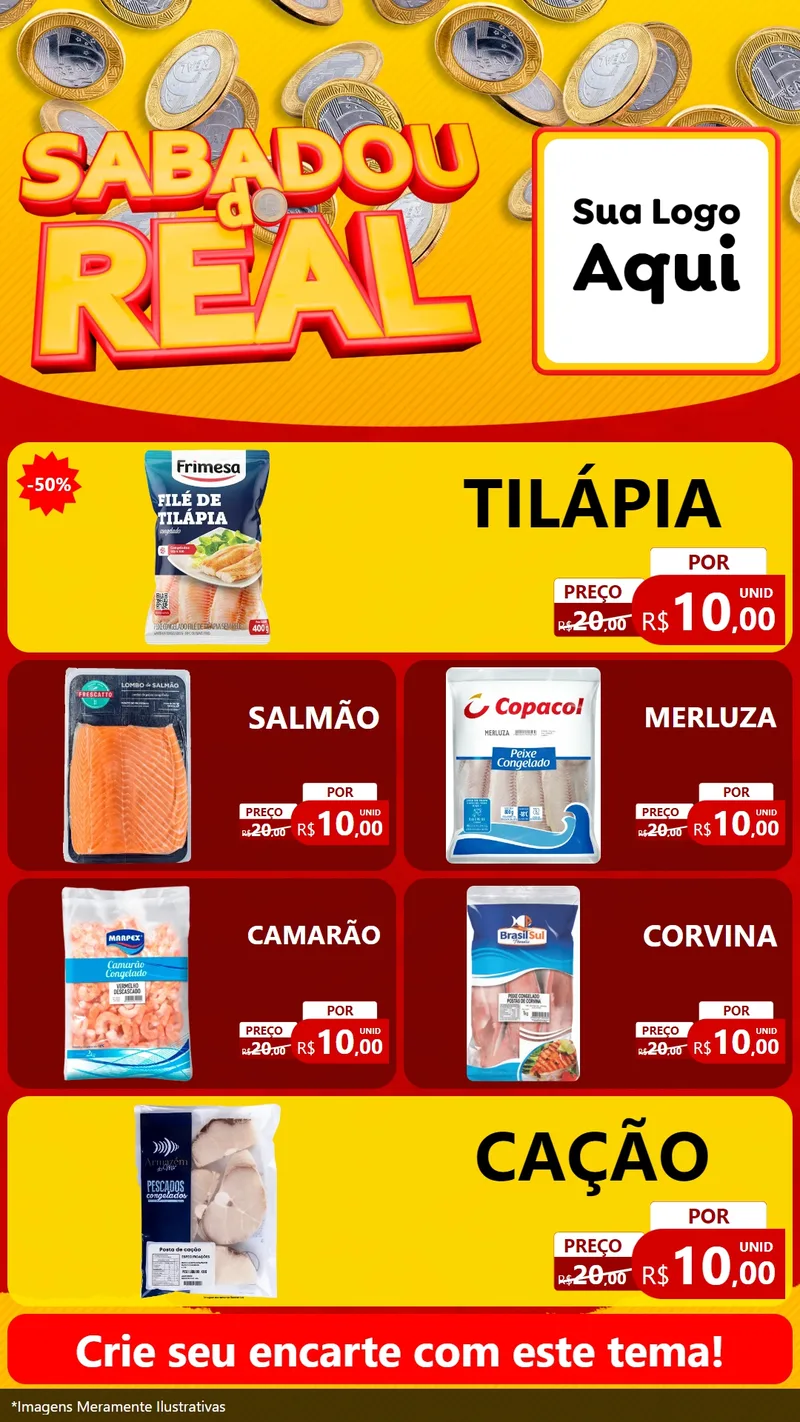 Modelo de TV para TV Vertical com o tema Sabadou do Real para Peixaria