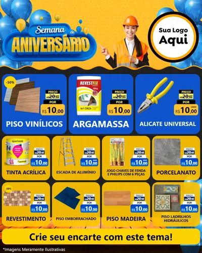 Modelo de Rede Social para Feed Instagram com o tema Semana de Aniversário para Material para Construção