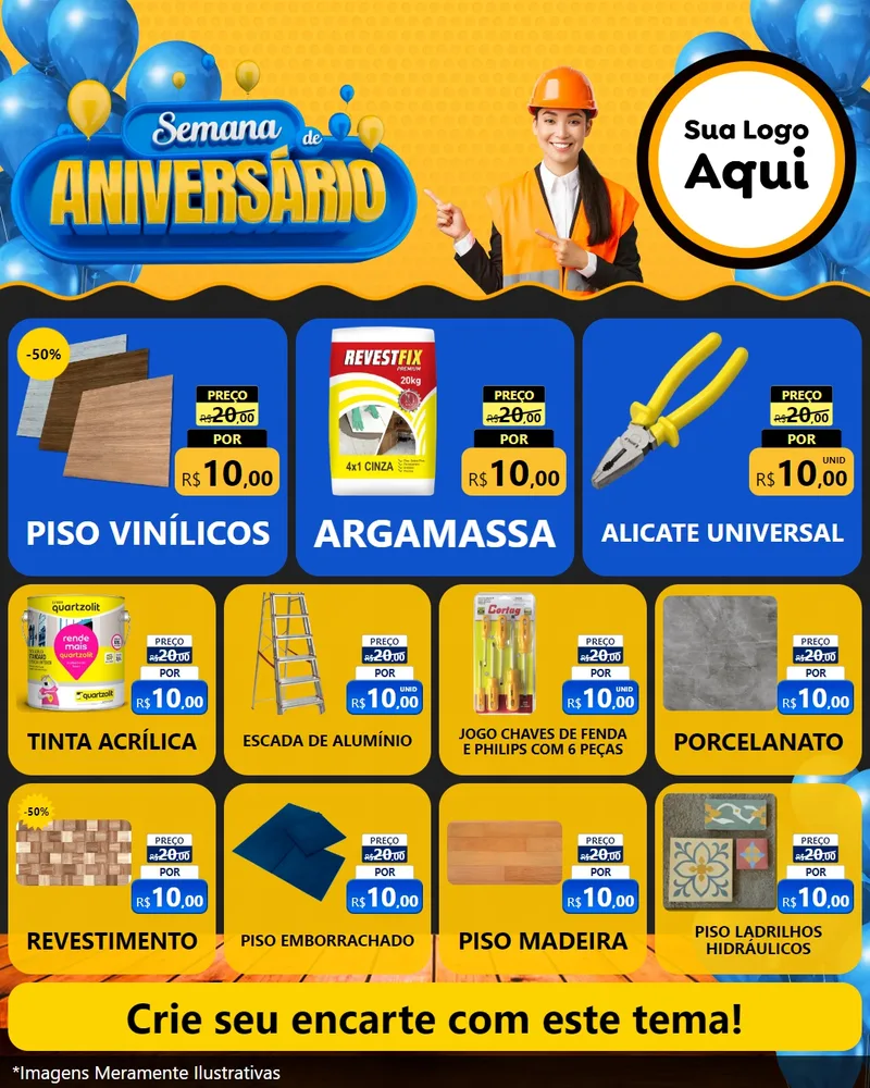 Modelo de Rede Social para Feed Instagram com o tema Semana de Aniversário para Material para Construção