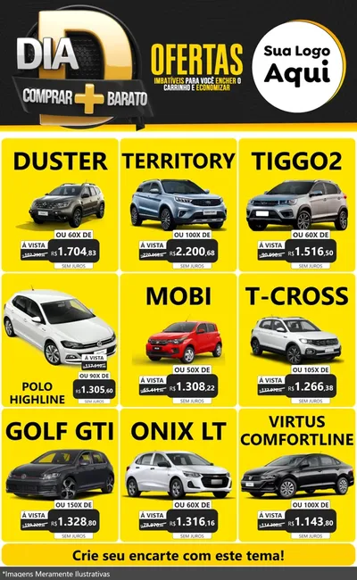 Modelo de Encarte para Encarte Grande com o tema Dia D Mais Economia para Concessionaria de Carros