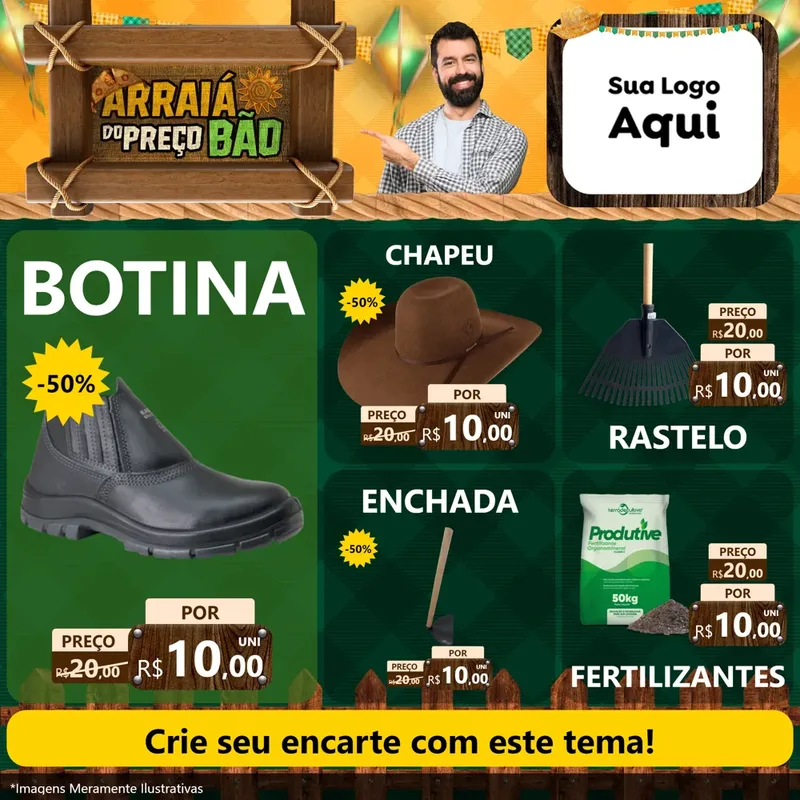 Modelo de Rede Social para Feed Facebook com o tema Arraiá do preço bão para Agropecuária