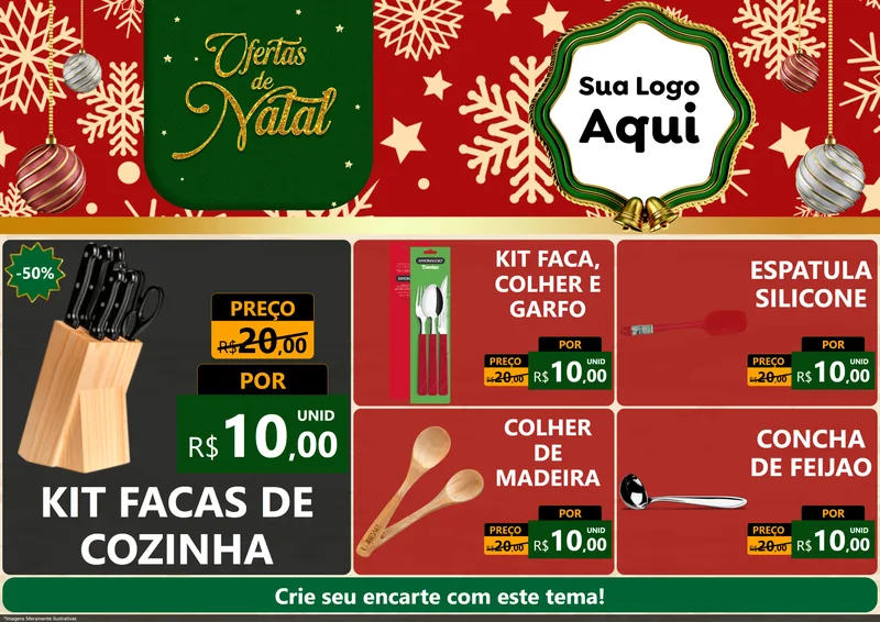 Modelo de Encarte para Encarte A4 Horizontal com o tema Natal de Ofertas para Utilidades Domésticas