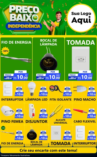 Modelo de Encarte para Encarte Grande com o tema Preço Baixo de Independência para Materiais Elétricos