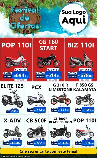Modelo de Encarte para Encarte Grande com o tema Festival de Ofertas - Inverno para Concessionaria de Motos
