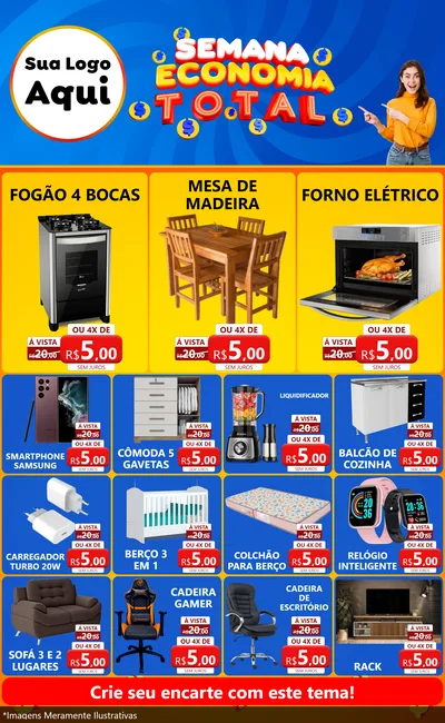 Modelo de Encarte para Encarte Grande com o tema Semana Economia Total para Móveis e Eletro