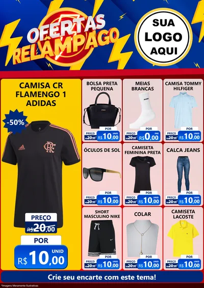 Modelo de Encarte para Encarte A4 Vertical com o tema Ofertas Relâmpago para Roupas e acessórios