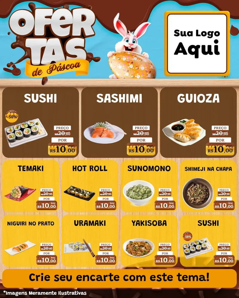 Modelo de Rede Social para Feed Instagram com o tema Ofertas de Páscoa para Comida japonesa