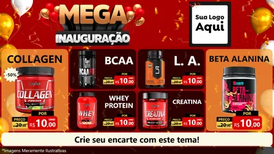 Modelo de TV para TV Horizontal com o tema Mega Inauguração para Suplementos alimentares
