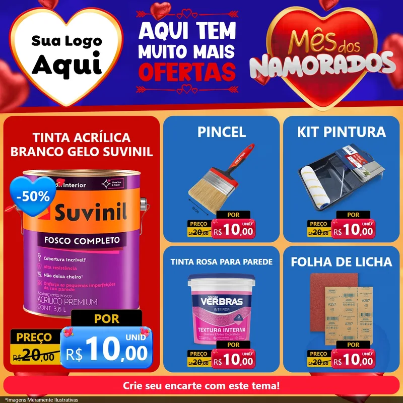 Modelo de Rede Social para Feed Facebook com o tema Mês dos Namorados para Tintas e Ferramentas
