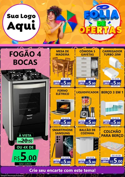 Modelo de Encarte para Encarte A4 Vertical com o tema Folia de Ofertas para Móveis e Eletro