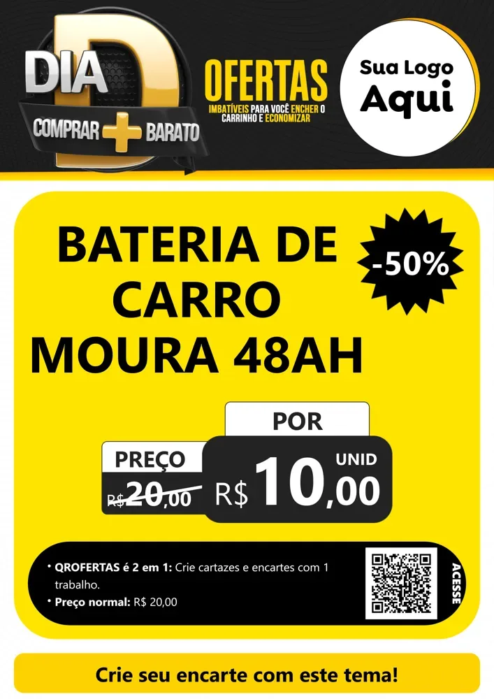 Modelo de Cartaz para Cartaz A4 Vertical com o tema Dia D Mais Economia para Baterias Elétricas