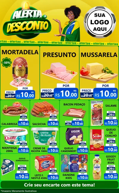 Modelo de Encarte para Encarte Grande com o tema Alerta de Desconto para Frios e Laticínios
