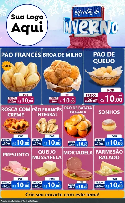 Modelo de Encarte para Encarte Grande com o tema Ofertas de Inverno para Padaria