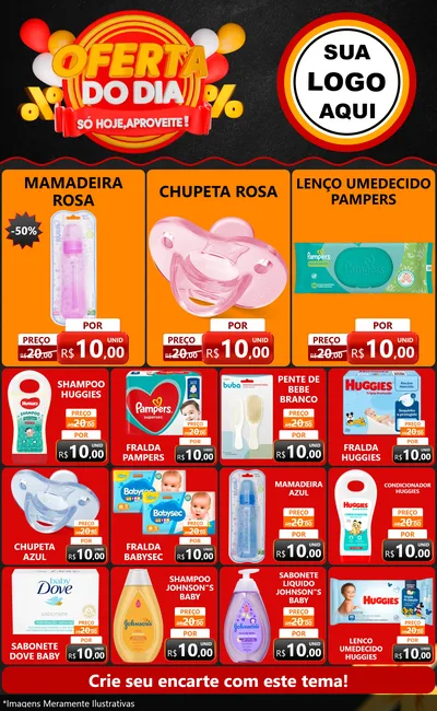 Modelo de Encarte para Encarte Grande com o tema Oferta do Dia - Só hoje, Aproveite! para Bebês