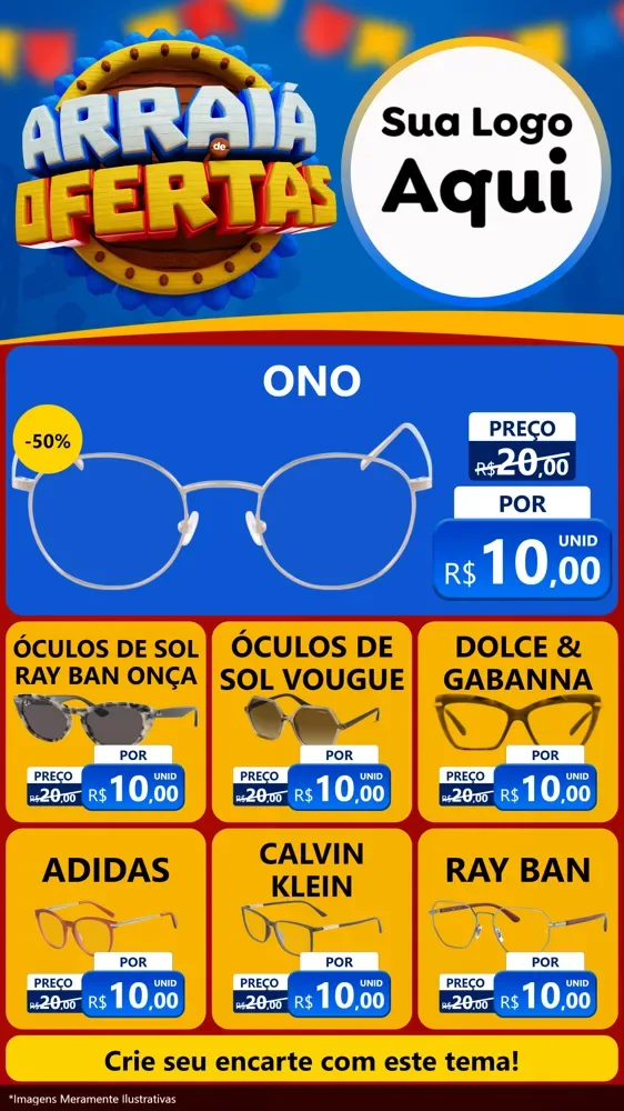 Modelo de Rede Social para Stories com o tema Arraiá de Ofertas - Junina para Óticas