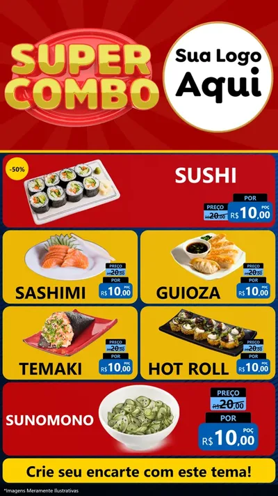 Modelo de TV para TV Vertical com o tema Super Combo para Comida japonesa