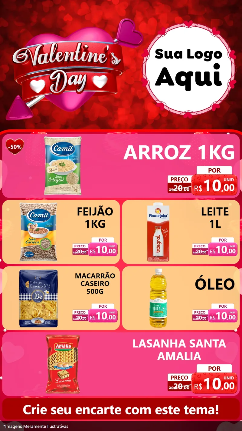 Modelo de TV para TV Vertical com o tema Valentine's Day para Supermercado