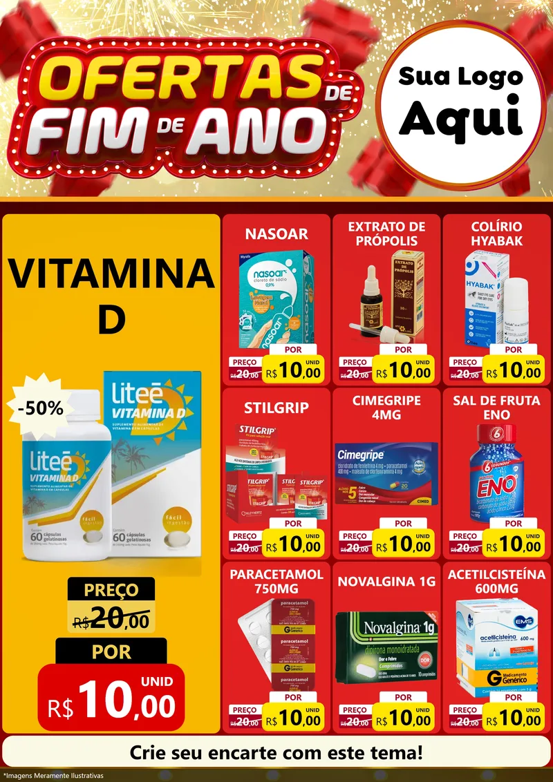 Modelo de Encarte para Encarte A4 Vertical com o tema Ofertas de Fim de Ano para Farmácia