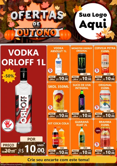 Modelo de Encarte para Encarte A4 Vertical com o tema Ofertas de Outono para Distribuidora de bebidas