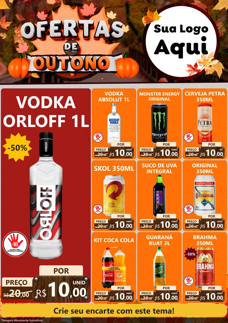 Modelo de Encarte para Encarte A4 Vertical com o tema Ofertas de Outono para Distribuidora de bebidas