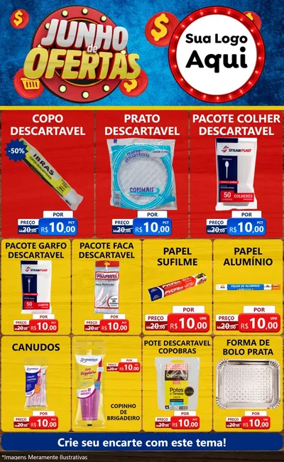 Modelo de Encarte para Encarte Grande com o tema Junho de Ofertas para Embalagens