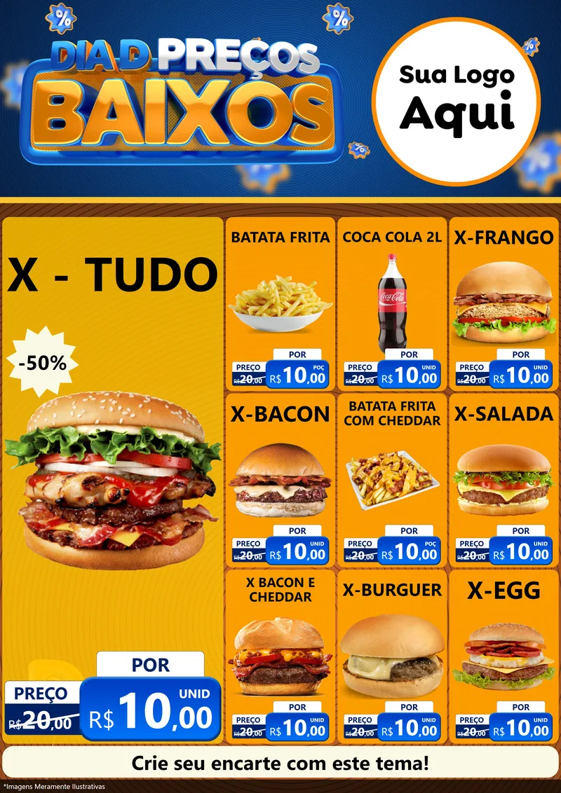 Modelo de Encarte para Encarte A4 Vertical com o tema Dia D Preço Baixo para Hamburgueria