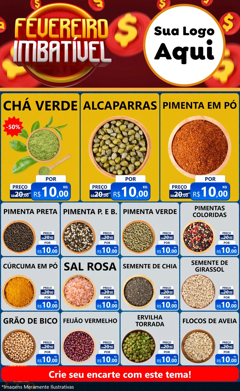 Modelo de Encarte para Encarte Grande com o tema Fevereiro Imbatível para Produtos Naturais