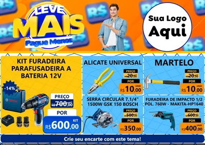 Modelo de Encarte para Encarte A4 Horizontal com o tema Leve Mais, Pague Menos para Maquinas e Ferramentas