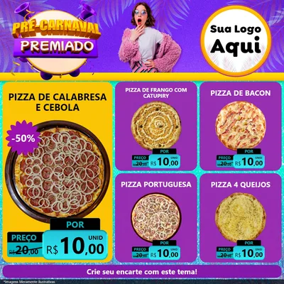 Modelo de Rede Social para Feed Facebook com o tema Pré-Carnaval Premiado para Pizzaria