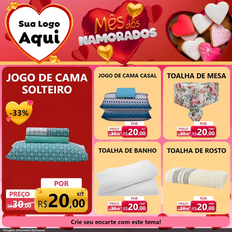 Modelo de Rede Social para Feed Facebook com o tema Mês dos Namorados para Cama, Mesa e Banho