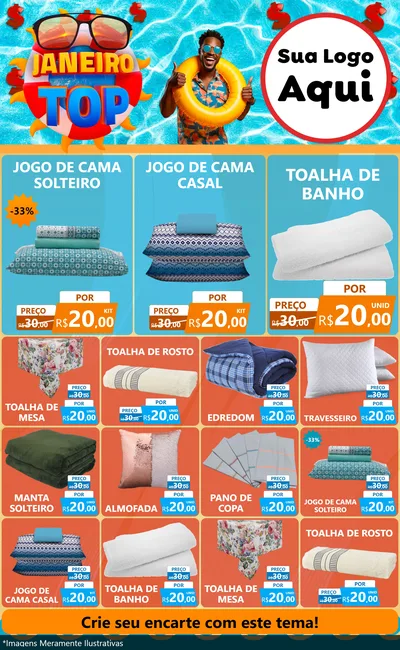 Modelo de Encarte para Encarte Grande com o tema Janeiro Top para Cama, Mesa e Banho