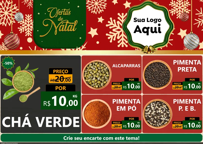 Modelo de Encarte para Encarte A4 Horizontal com o tema Natal de Ofertas para Produtos Naturais