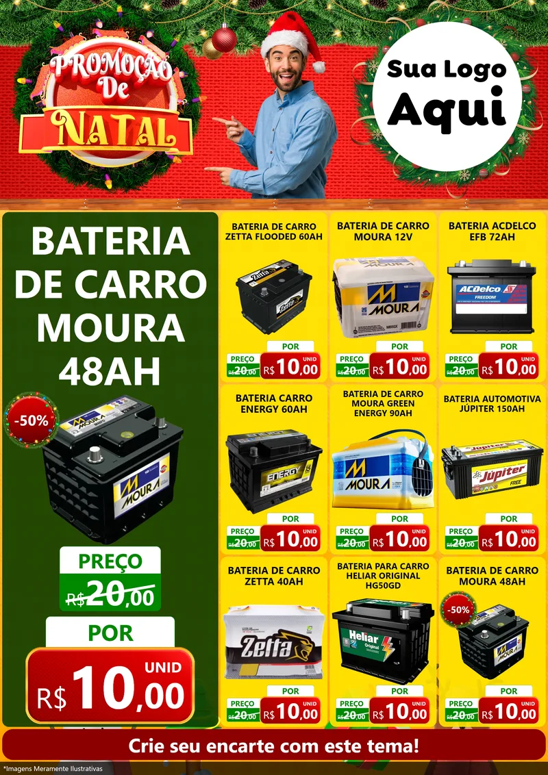 Modelo de Encarte para Encarte A4 Vertical com o tema Promoção de Natal para Baterias Elétricas