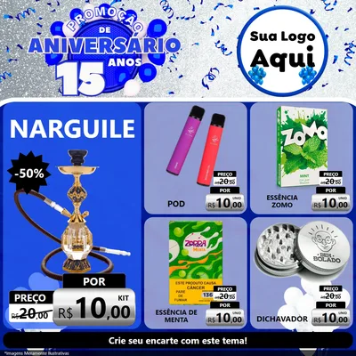 Modelo de Rede Social para Feed Facebook com o tema Promoção de Aniversário - 15 Anos para Tabacaria
