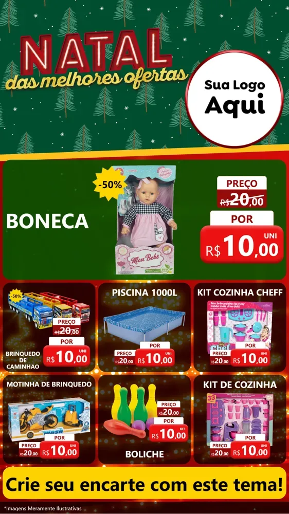 Modelo de Rede Social para Stories com o tema Natal das Melhores Ofertas para Brinquedos