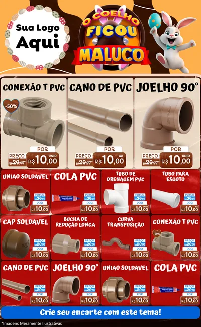 Modelo de Encarte para Encarte Grande com o tema O Coelho Ficou Maluco - Páscoa para Tubos e conexões