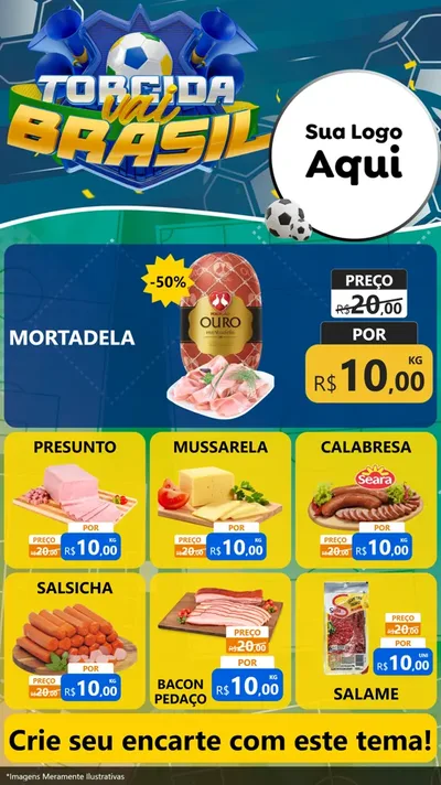 Modelo de Rede Social para Stories com o tema Torcida Vai Brasil - Copa para Frios e Laticínios