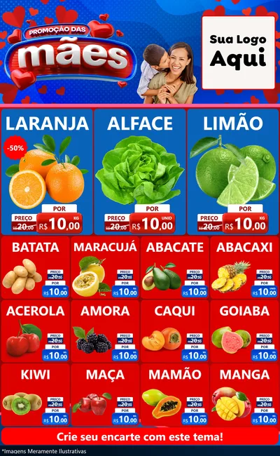 Modelo de Encarte para Encarte Grande com o tema Promoção das Mães para Hortifrúti