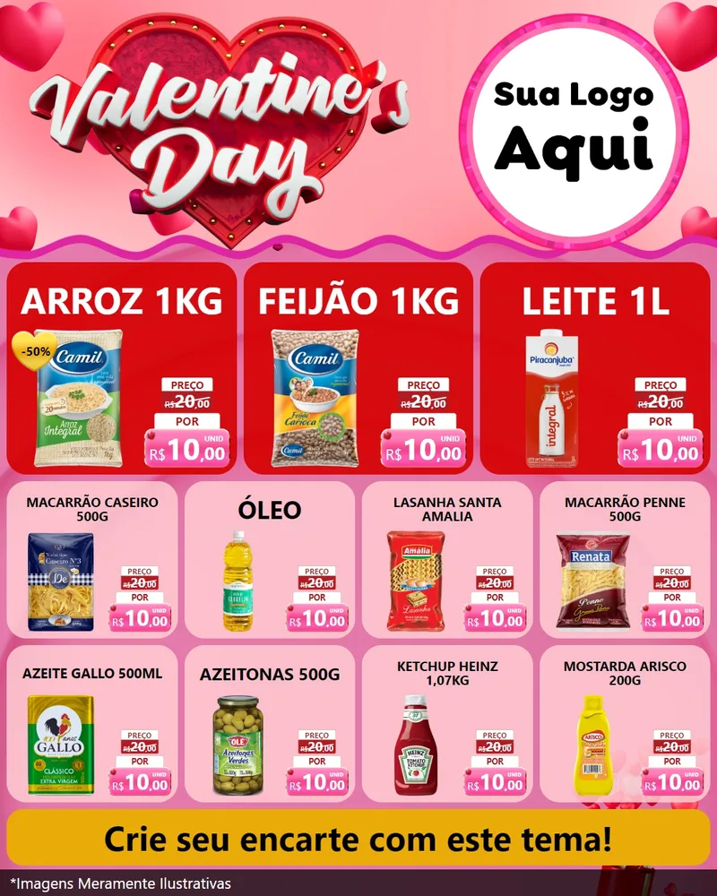 Modelo de Rede Social para Feed Instagram com o tema Valentine's Day para Supermercado