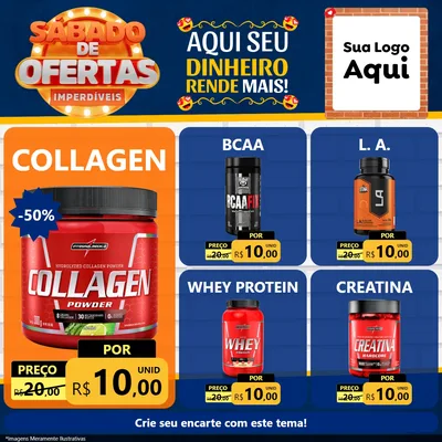 Modelo de Rede Social para Feed Facebook com o tema Sábado de Ofertas Imperdíveis para Suplementos alimentares