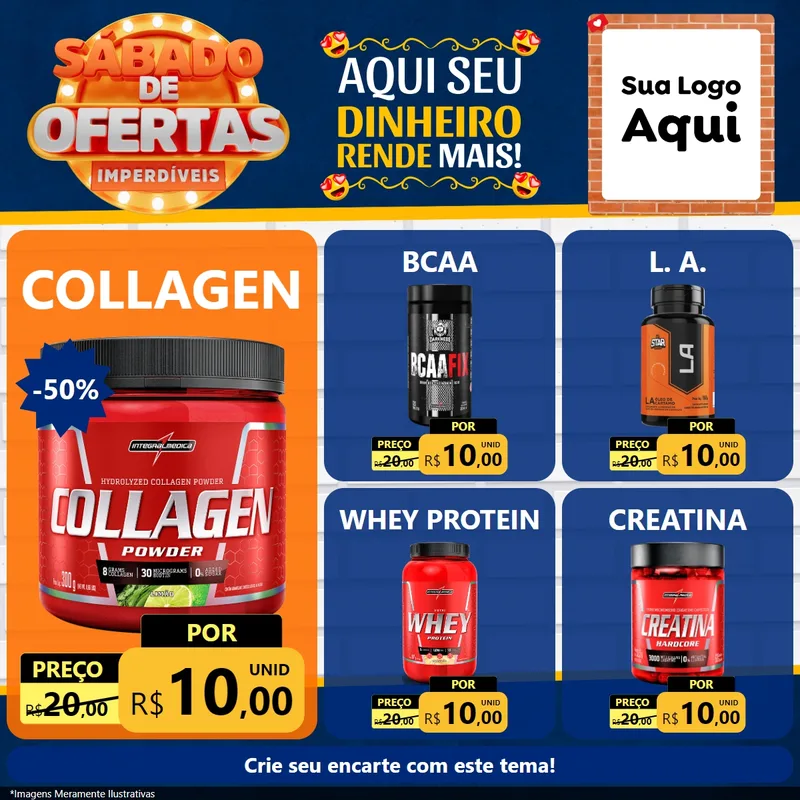 Modelo de Rede Social para Feed Facebook com o tema Sábado de Ofertas Imperdíveis para Suplementos alimentares