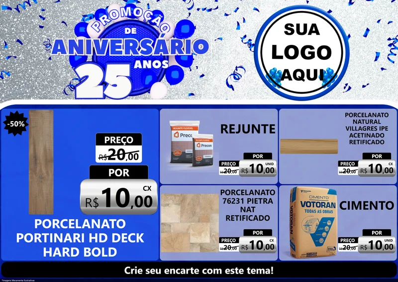 Modelo de Encarte para Encarte A4 Horizontal com o tema Promoção de Aniversário - 25 Anos para Pisos e revestimentos