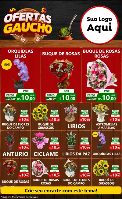 Modelo de Encarte para Encarte Grande com o tema Ofertas Dia do Gaúcho para Floricultura e jardim