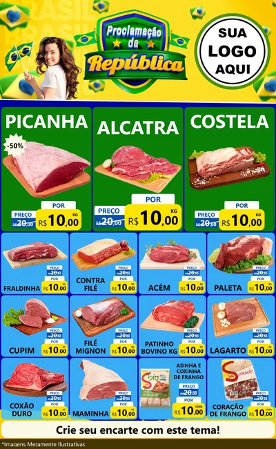 Modelo de Encarte para Encarte Grande com o tema Proclamação da República para Açougue