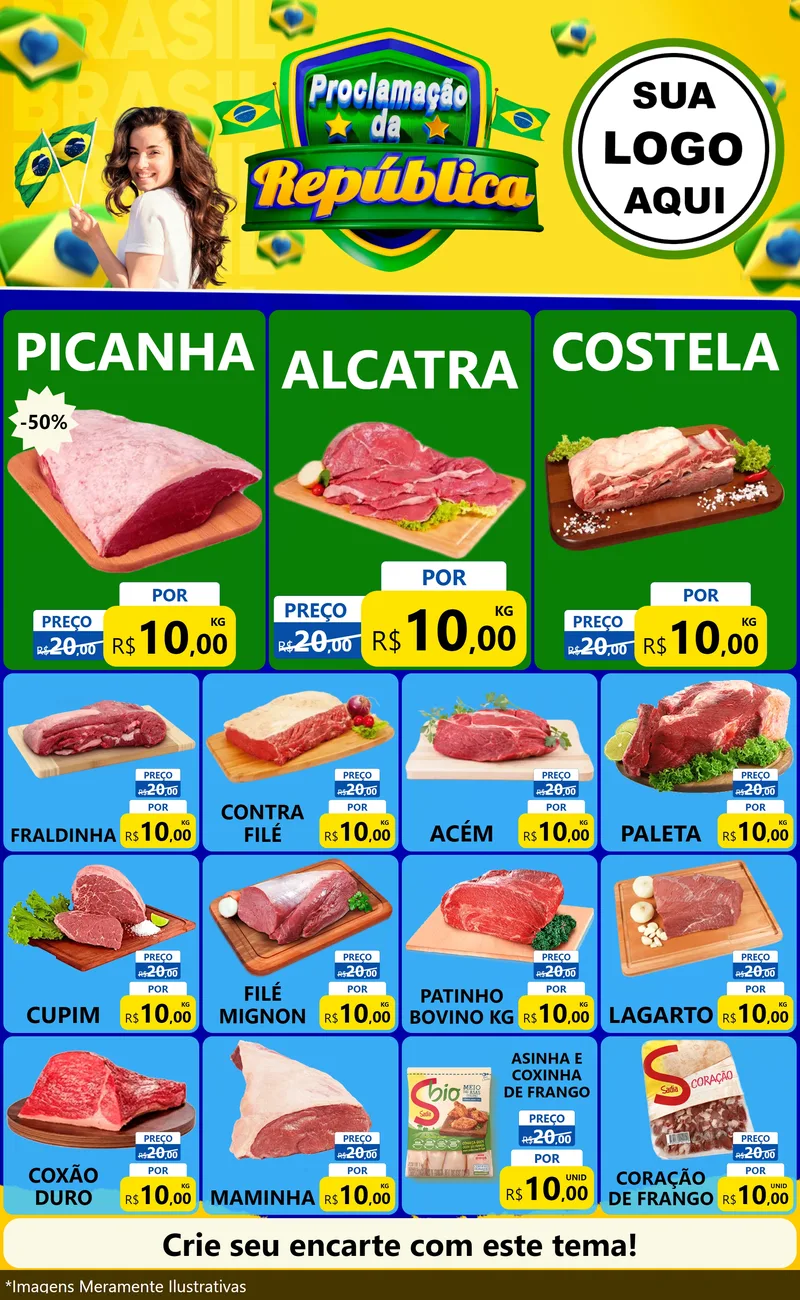 Modelo de Encarte para Encarte Grande com o tema Proclamação da República para Açougue