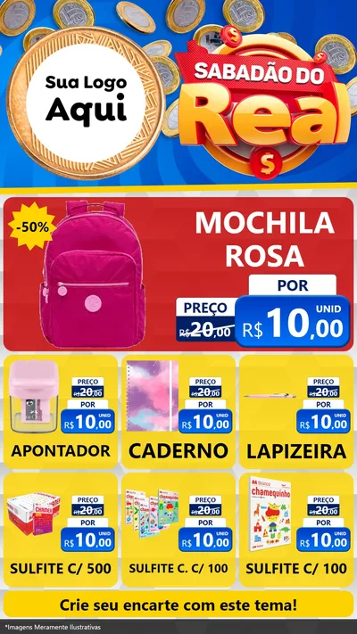 Modelo de Rede Social para Stories com o tema Sabadão do Real para Papelaria