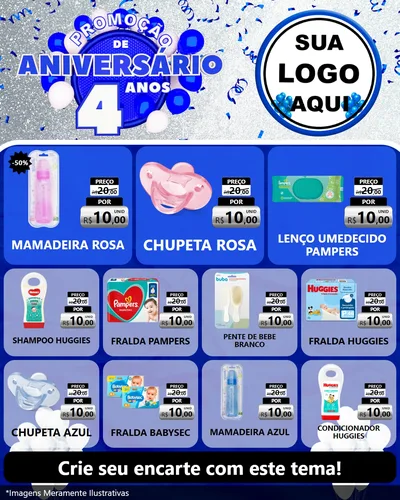 Modelo de Rede Social para Feed Instagram com o tema Promoção de Aniversário - 4 Anos para Bebês