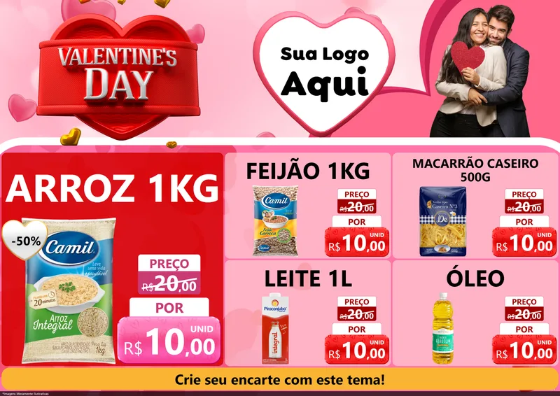 Modelo de Encarte para Encarte A4 Horizontal com o tema Valentine's Day para Supermercado